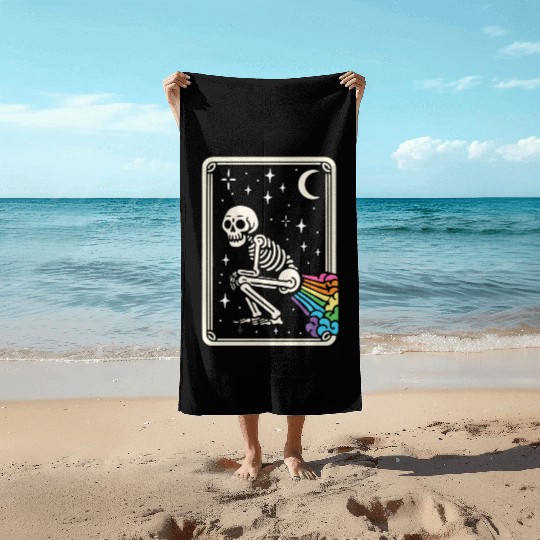Tarot Card Skeleton Farting Rainbows LGBTQ Beach Towels