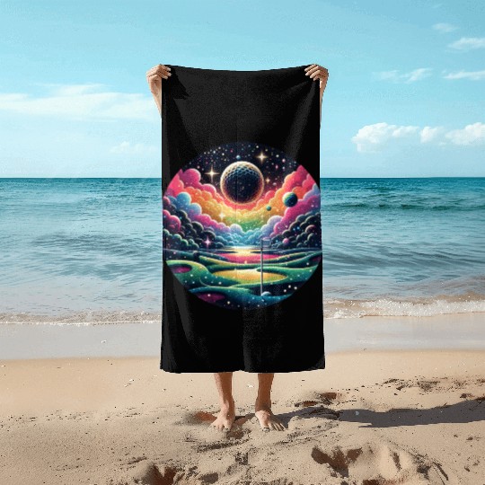 Galactic Golf A Cosmic Golfer Swing Beach Towels