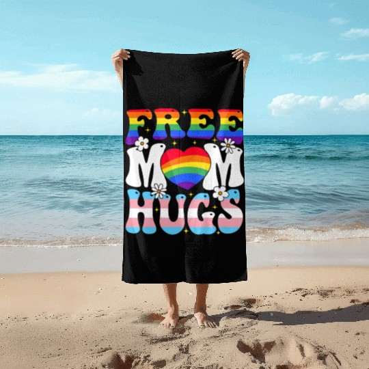 Free Mom Hug Lesbian Gay Lgbt Pride Rainbow Flag Beach Towels