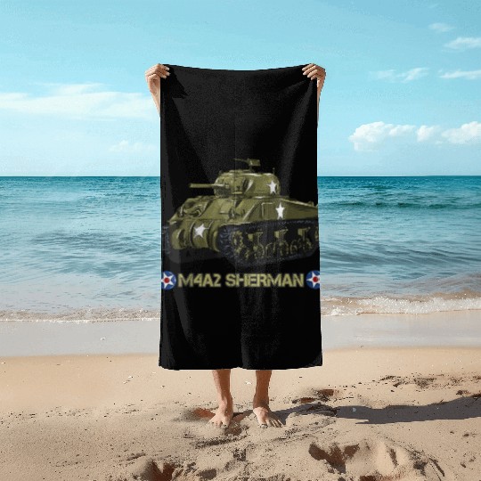World War 2 American Tank M4A2 Sherman memorabilia Beach Towels