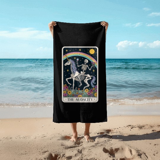The Audacity Tarot Card Funny Skeleton Trendy Meme Beach Towels