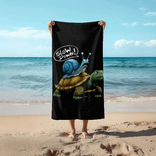 Snail Riding a Turtle Funny Animal Friends Beach Towels