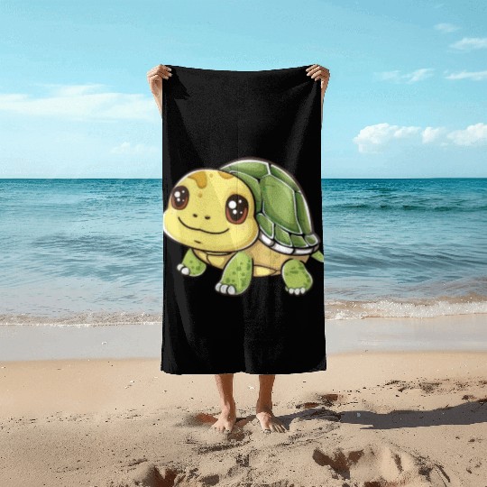 Adorable Smiling Turtle Character Beach Towels