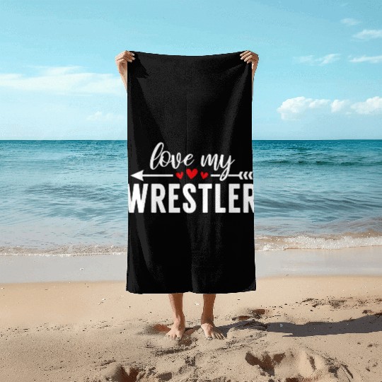 Wrestling Mom Love My Wrestler Womens Wrestling Beach Towels