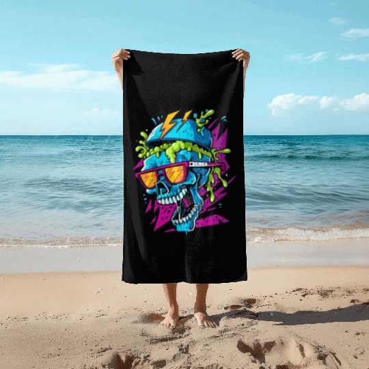 80's skull, retro vibes Beach Towels