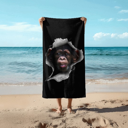Chimp, Monkey Lover, Chimpanzee, Monkey Beach Towels