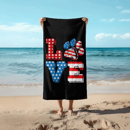 US Flag Patriotic Dog Cat Paw Print 4th Of July Beach Towels