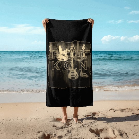Rock On Bass Guitar Antique Music Store Design Beach Towels