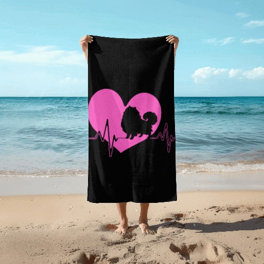 Puppy Dog Heartbeat Cute Pomeranian Silhouette Beach Towels