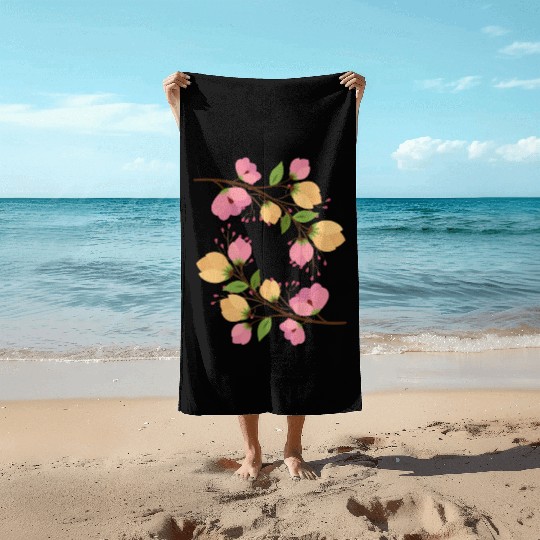 Flowers rose and yellow Beach Towels