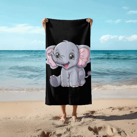 Adorable Baby Elephant Joyful Smile Beach Towels