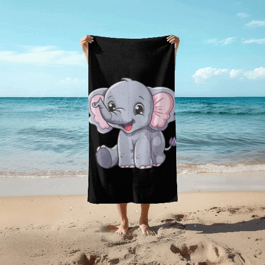 Adorable Baby Elephant Joyful Smile Beach Towels