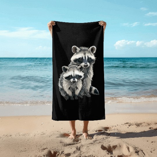 Opossum and raccoon Beach Towels