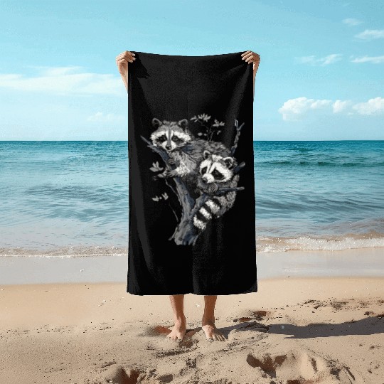 Opossum and raccoon Beach Towels