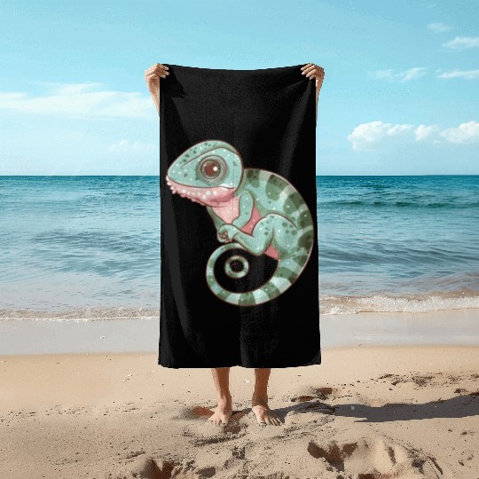 Charming Chameleon Curled Tail Imagery Beach Towels