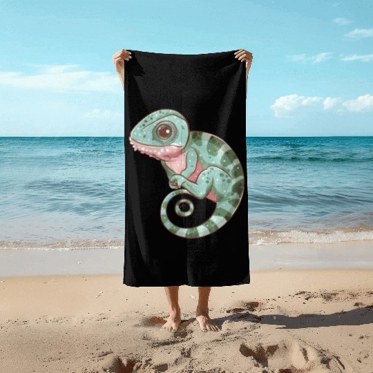 Charming Chameleon Curled Tail Imagery Beach Towels