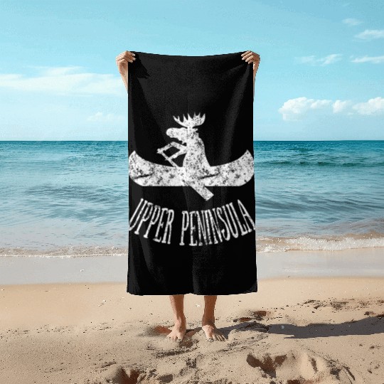 Yooper Moose Upper Peninsula Moose Canoe Beach Towels