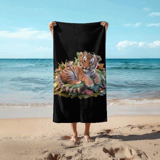 cute baby tiger Beach Towels