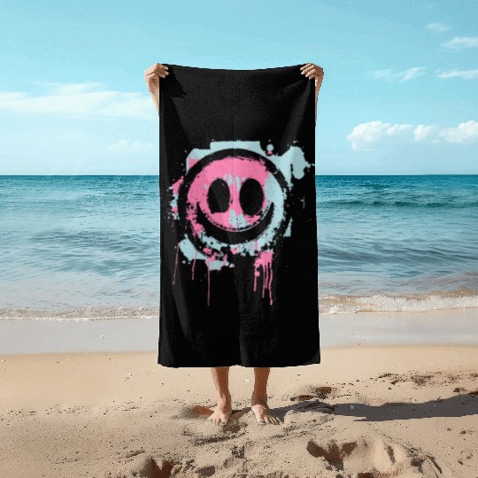 Graffiti Smiley Face - Urban Street Art Beach Towels