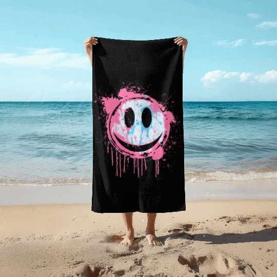Graffiti Smiley Face - Urban Street Art Beach Towels