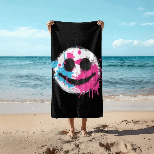 Graffiti Smiley Face - Urban Street Art Beach Towels