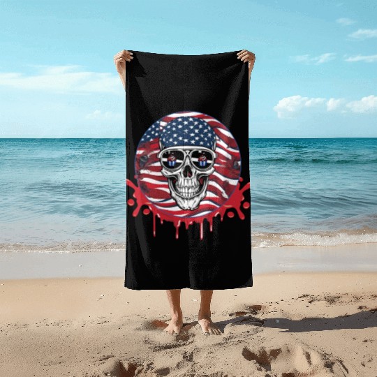 Skull 4th of July Independence Day Cupcakes Beach Towels