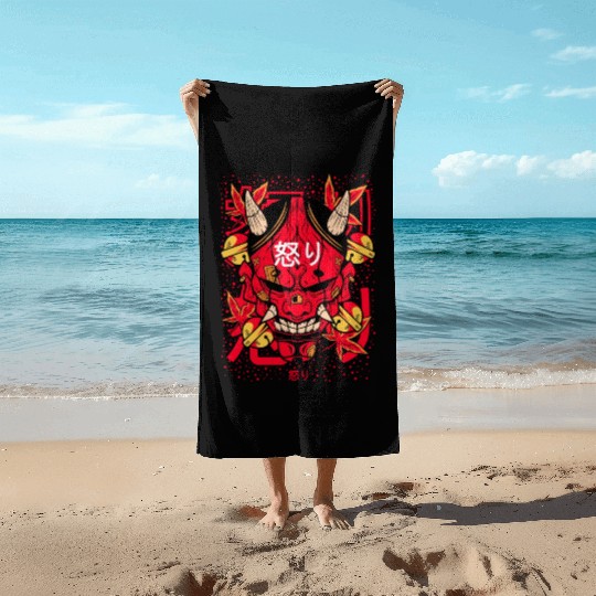 Vintage Red Hannya Demon Tattoo Beach Towels