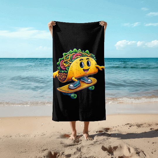 Taco skater skateboard Mexican food fun Beach Towels