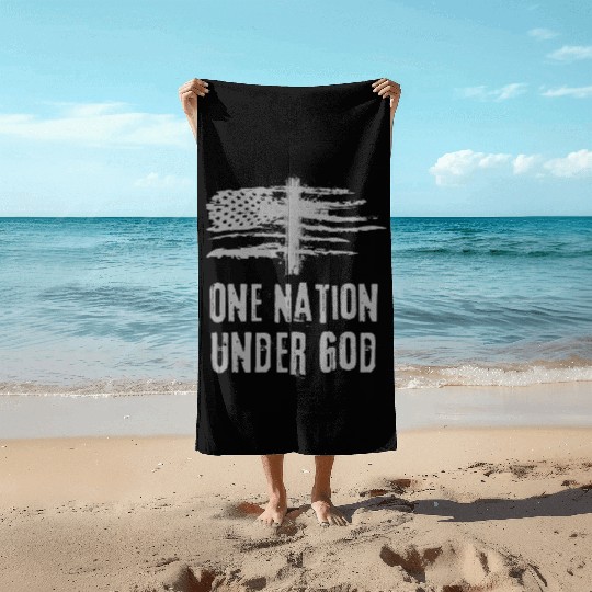 4th Of July US Flag One Nation Under God Christian Beach Towels