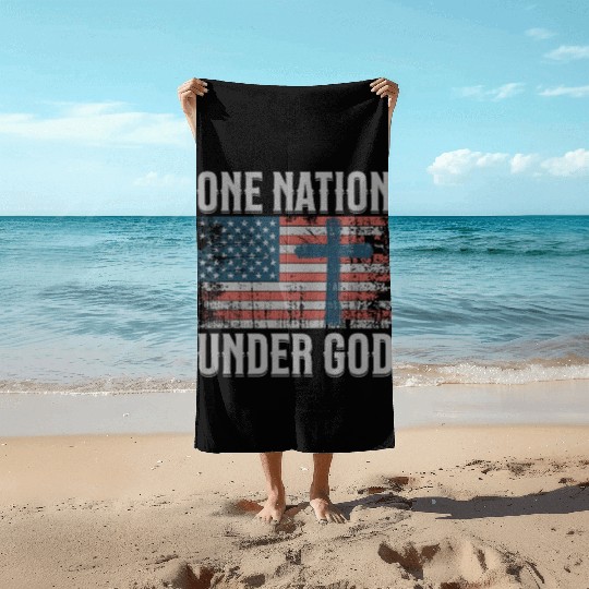 One Nation Under God Retro US Flag Christian Cross Beach Towels