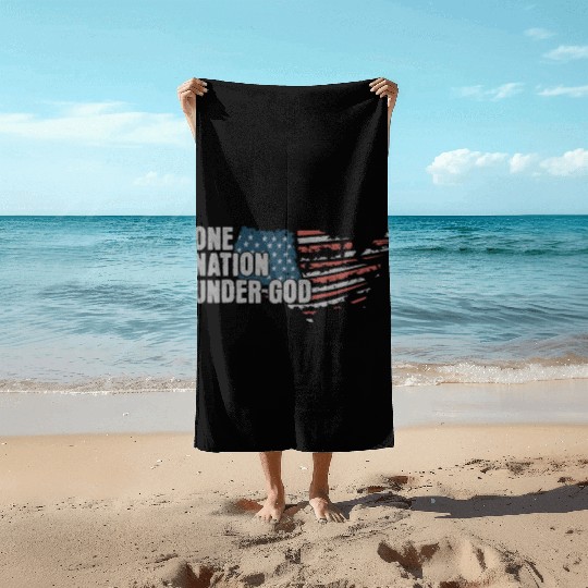 4th Of July One Nation Under God US Flag Faith Beach Towels
