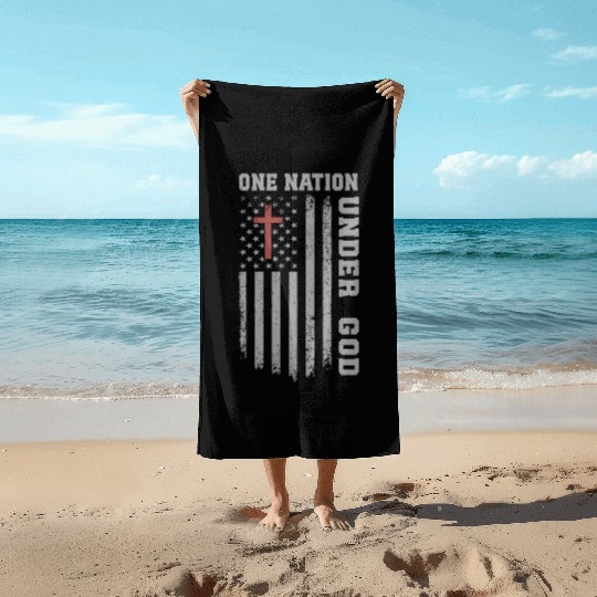 One Nation Under God US Flag Christian 4th of July Beach Towels
