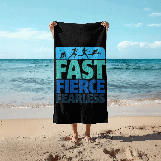 Fast Fierce Fearless Track And Field Lover Hurdles Beach Towels