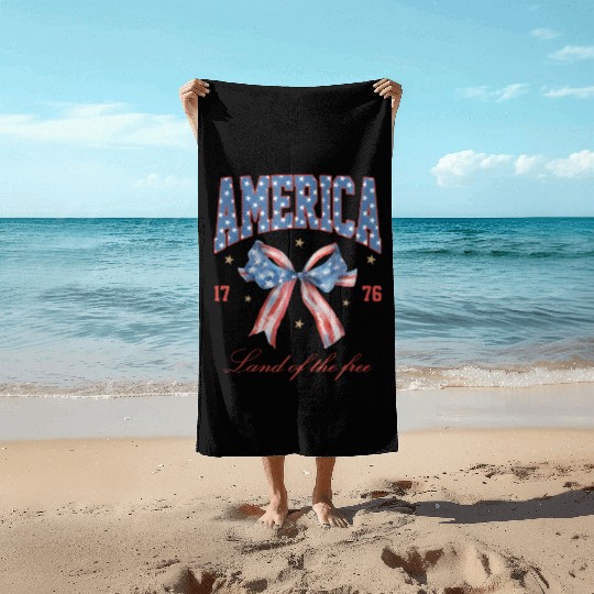 4th Of July America Coquette bow Independence Day Beach Towels