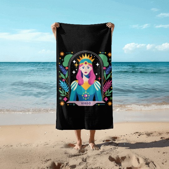 Floral Virgo Tarot Zodiac Graphic Beach Towels