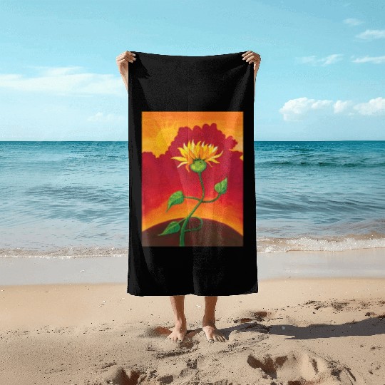 Cute Sunflower At Sunset Illustration Beach Towels