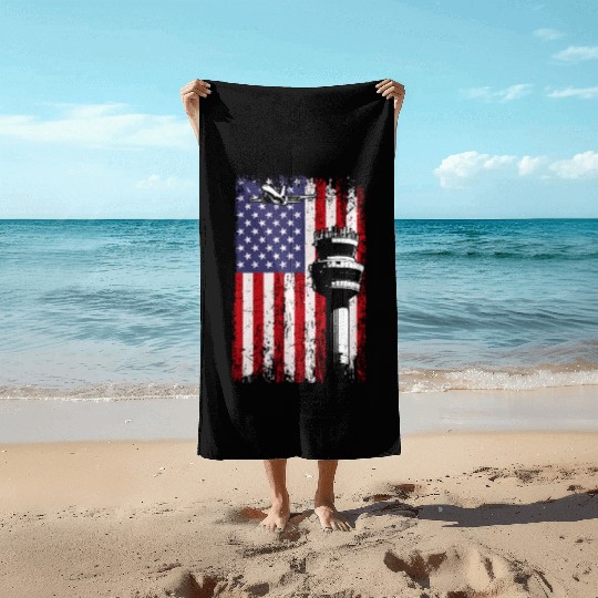 American Flag US, air traffic controller Beach Towels