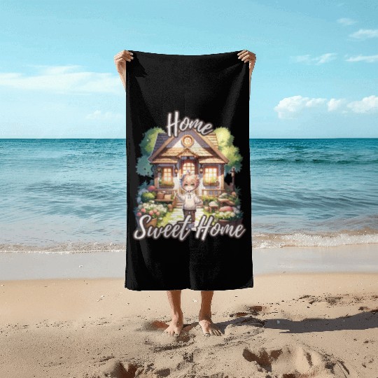 Home Sweet Home House Cabinand Person Waving 1 Beach Towels