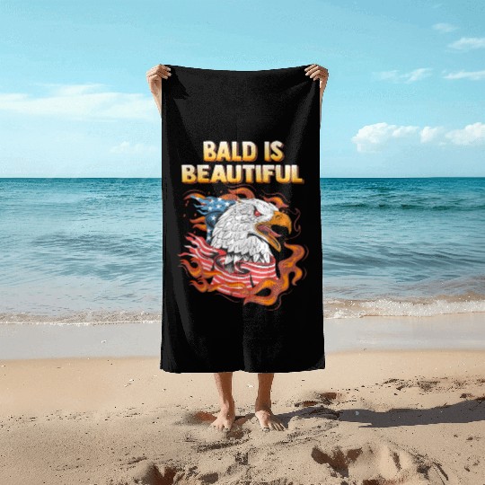 Bald Is Beautiful US Flag Eagle 4th Of July Funny Beach Towels