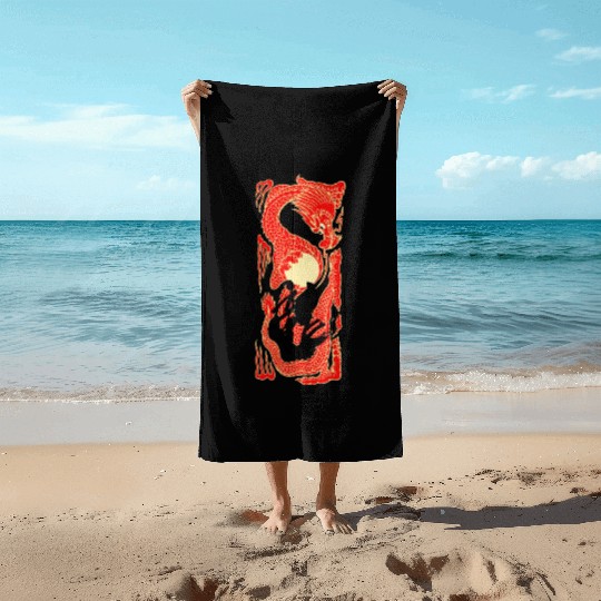 Japanese Dragon Sunset Tattoo Beach Towels