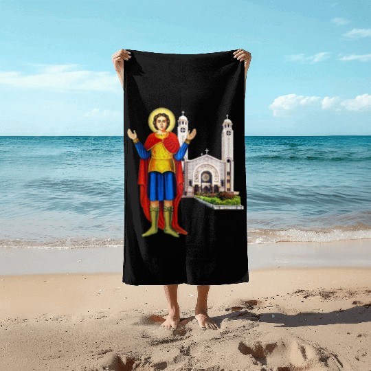 Saint Mina and his Monstary. Coptic church. Beach Towels