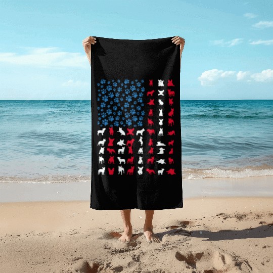 French Bulldog Patriotic Frenchie 4th of July USA Beach Towels