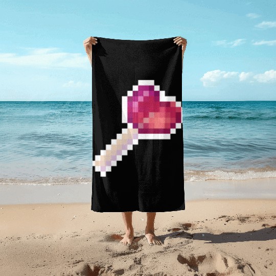 Pixel Art Sprite Cute Heart Lollipop Beach Towels