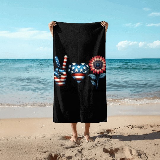 Peace Love America Beach Towels