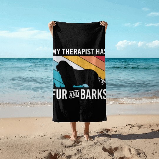 My Therapist Has Fur And Barks Retro Therapy Dog Beach Towels
