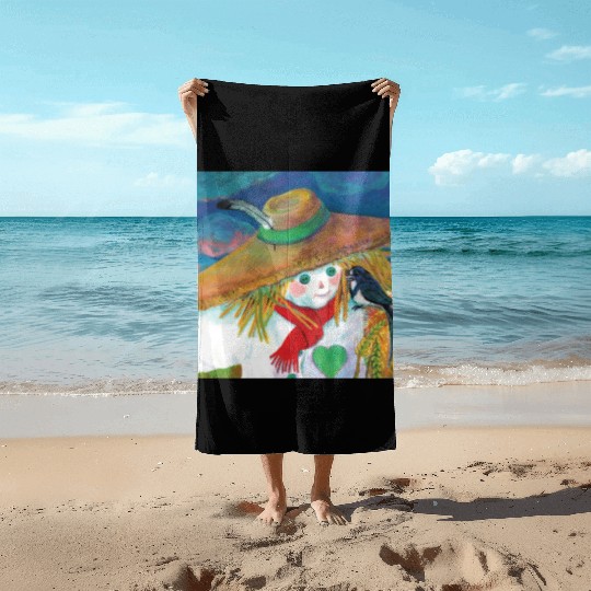 Cute Scarecrow And Barn Swallow Illustration Beach Towels