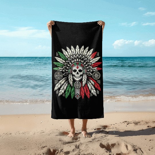 Aztec Warrior Indigenous Mexican Aztec Jaguar Beach Towels