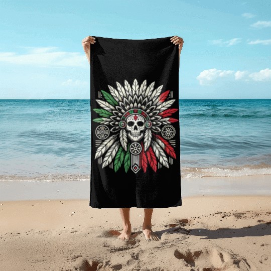 Aztec Warrior Indigenous Mexican Aztec Jaguar Beach Towels
