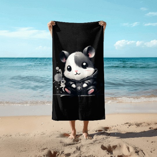 Charcoal Hip Hop Hamster Beach Towels