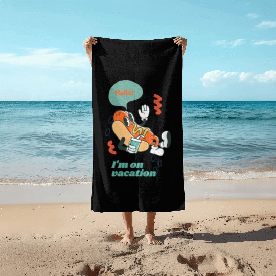Cute funny joyful Relaxed Vacation Hot Dog Beach Towels